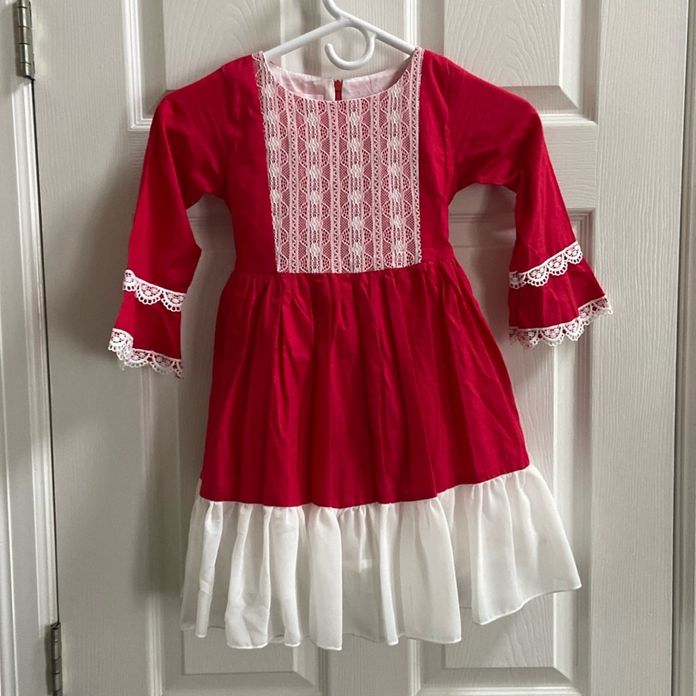 Think Pink bows- red/white boutique dress- size 5